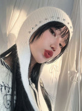 BEADS ANGORA BEANIE (WHITE, GRAY 2COLORS!)