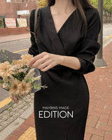 【MADE】Vネックシャーリングロングワンピース