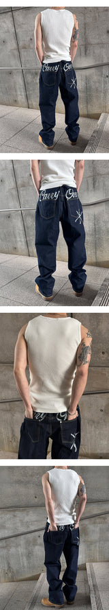 [Unisex] ダメージウォッシングスリーブレス(4color)