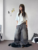 Kuchi Side Carpenter Zip Wide Balloon Pants 3color