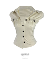Velvet Suede Pocket Slim Shirt Top