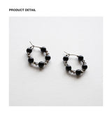Onyx and crystal mini hoop earring