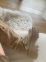 Dion Suede Buckle Long Boots (beige)