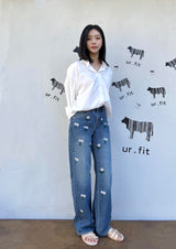 DAISY EMBROIDERED BLUE DENIM PANTS code 25000