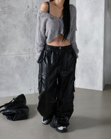 leather cargo string jogger wide pants
