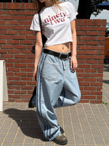 [Unisex] Max reverse track wide denim pants 