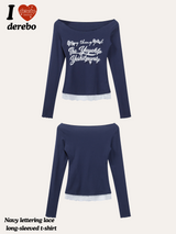 ネイビーレタリングレースロングスリーブTシャツ