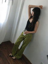 デセンカラーストレートコットンパンツ