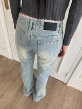  Touch Lace Trim Light Blue Bootcut Denim Pants