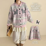 Pink snowflake cat knit cardigan