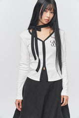 Logo Muffler V-neck Top White