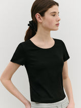NUBASIC レース リブ Tシャツ ブラック