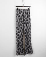 Quilted jacquard rose flower banding bootcut leggings pants