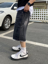 Vintage Washed Cargo Bermuda Denim Pants