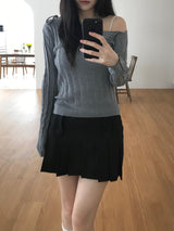 Ribbon One Shoulder Knitwear (4 colors)