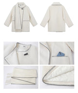 wool white muffler half quilted coat