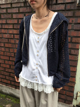 Linef Lace Summer Semi-Crop Hood Zip-Up