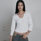 C 90S LINE SLIT NECK T-SHIRT_WHITE