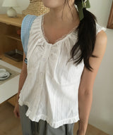 Dabin Lace Shirring Button Sleeveless Blouse 2 Colors