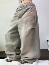 BEIGE KNEE PINTUCK PARACHUTE WIDE DENIM PANTS 🪐🧸🤎🩶