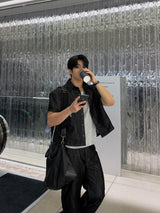Glossy cropped muscle jacket