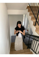 Work White Ribbon Long Skirt