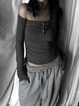 off-shoulder shirring strap T (4color)