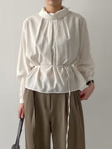 High-Neck Belted Balloon Fit Blouse