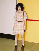  Vertical stripe short-sleeved shirt dress
