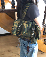 Bande Camo Leopard Stud Baguette Shoulder Bag