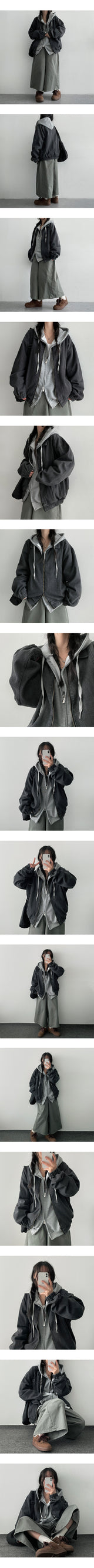Odo Tantan Zurry Oversized-Fit Plain Hooded Zip-Up (7 colors)