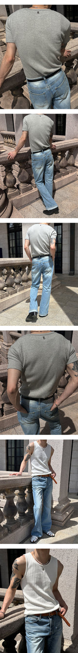 [Unisex] オールブラッシュフレアデニムパンツ