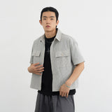 Double pocket checked crop shirts 3color