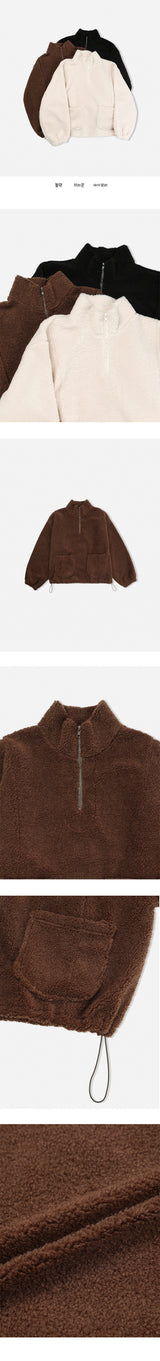 Hearty High-Neck Pocket Dumble Wool Soft Half Zip-Up