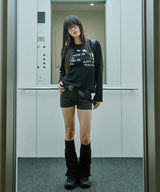 Star Applique Waffle Long Sleeve - BLACK