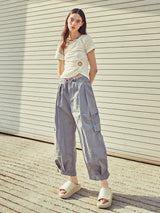  [LINE] Hole Shirring Strap T-shirt (Ivory)