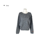 Nancy Henley Neck Button Round Patch Wool Knit