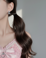 [Aespa Winter, Red Velvet Irene Piercing] Heart Crystal and Ribbon Piercing - Silver