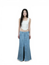 SLIT MAXI DENIM SKIRT (ICE BLUE)