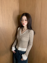 Mix Wool Layered V-neck Button Knit (2color)
