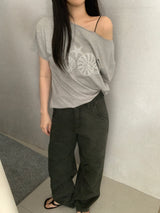 ファビアン ビーズ オフショルダー Tシャツ