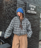 Bay Check Shearling Hooded Jumper