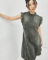 Ruffled Line Up Denim Dress