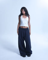 Line stud string sweatpants - Navy