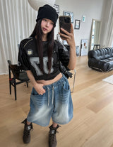 ウェイドパッチバンディングバミューダデニムパンツ