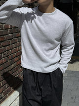 Waffle diagonal button crop long-sleeve t-shirt