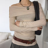 Rapshire Modal Overlock Ribbed Off Shoulder Long Sleeve T-Shirt