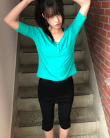 Viet Button Point Color Short Sleeve T-Shirt