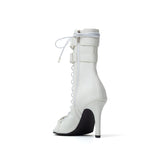 Double Strap Lace-Up Open Toe Heel(White)
