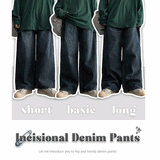[3 Tier length] [S–2XL] ナキンピンタックウォッシュドワイドデニムパンツ